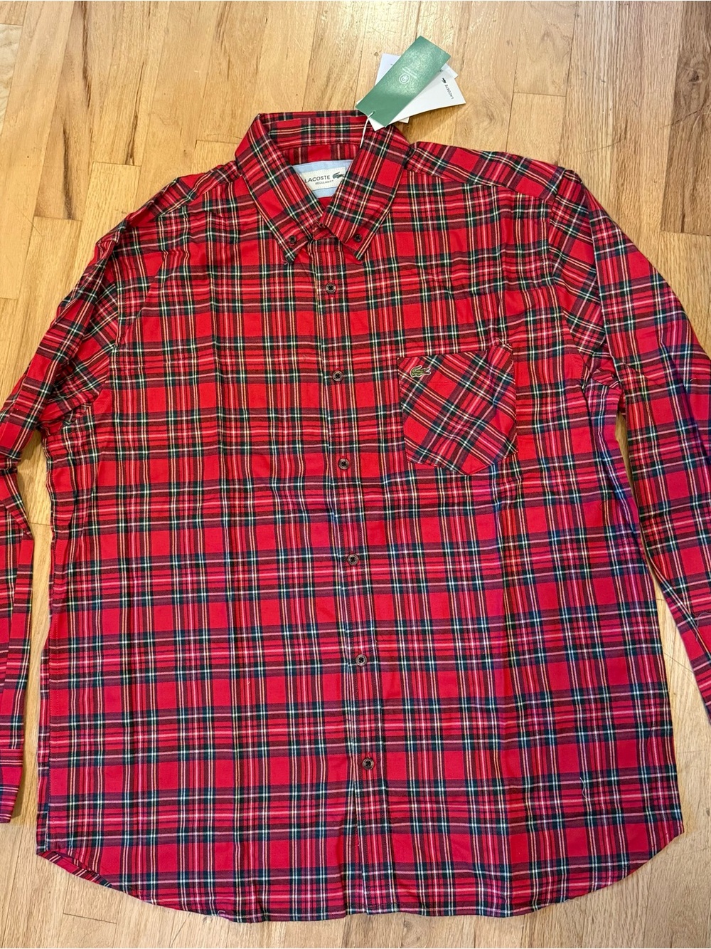 Lacoste Red Tartan Plaid Button-Down Shirt